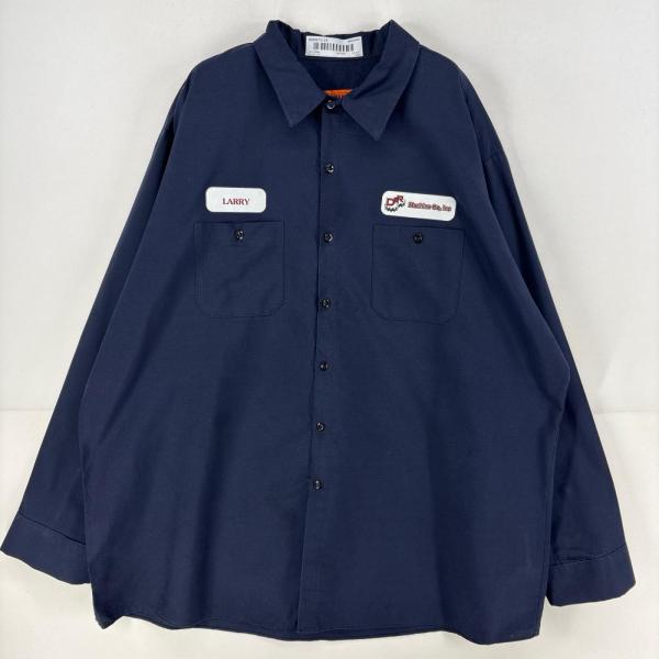 古着 レッドキャップ RED KAP 長袖シャツ ワッペン ワーク 胸ポケット 大きいサイズ 作業着 3XL  ネイビー メンズ