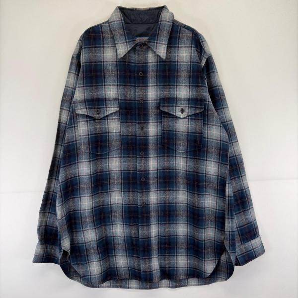 古着 70's/70年代 ヴィンテージ ペンドルトン PENDLETON USA製 長袖シャツ オンブレチェック ウール XL  ブルー系 チェック メンズ 古着 70's/70年代 ヴィンテージ ペンドルトン PENDLETON USA製 長袖