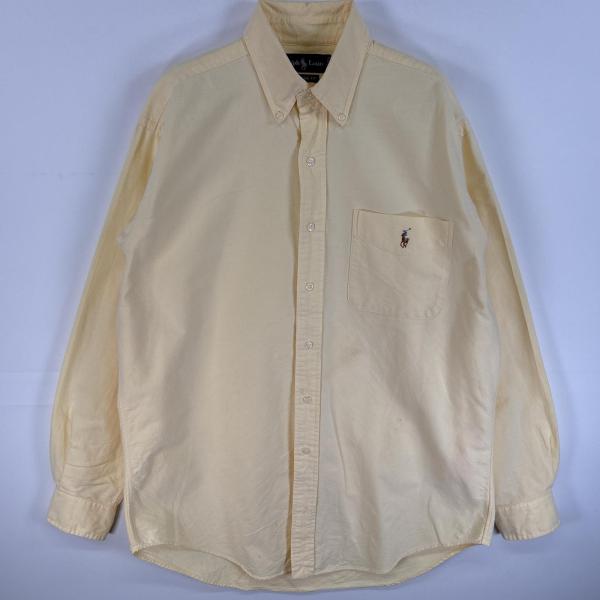 古着 90's/90年代 ラルフローレン RALPH LAUREN 長袖シャツ ワンポイント ロゴ 刺繍 ボタンダウンシャツ CLASSIC FIT M イエロー 無地