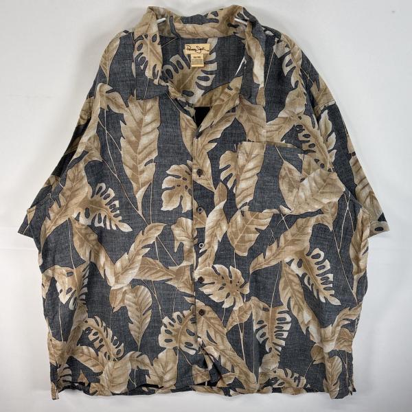 古着 パナマジャック  半袖シャツ アロハ ラミー オープンカラー インサイドアウト 3XL  グレー系 総柄 メンズ