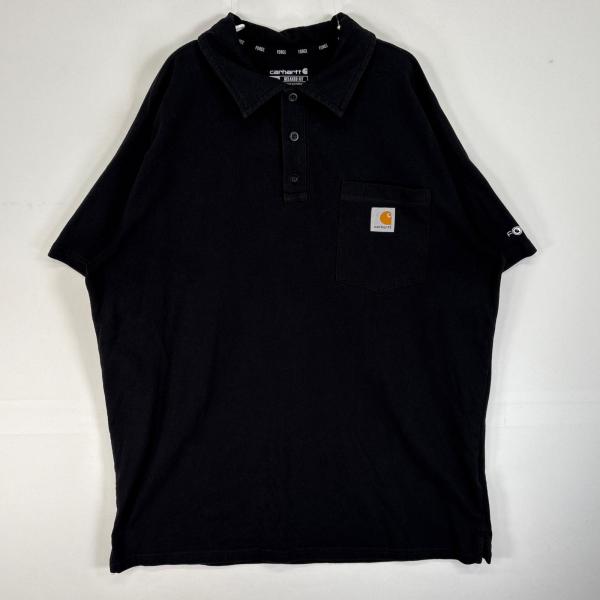 古着 カーハート Carhartt 半袖 ポロシャツ 3ボタン ラグラン 3ボタン FORCE L  ブラック 無地 メンズ