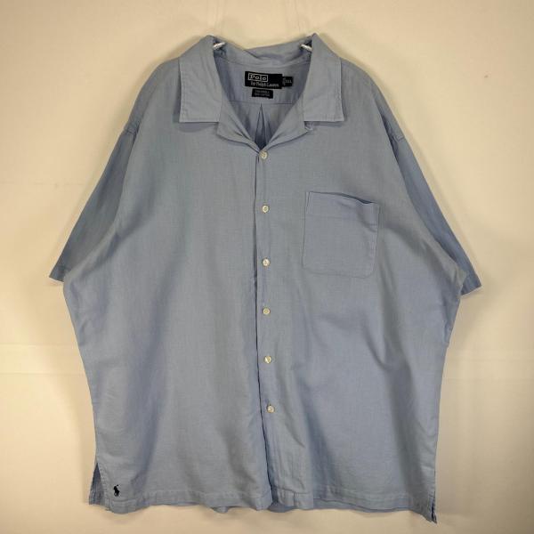 古着 90s/90年代 ポロバイラルフローレン Polo by Ralph Lauren 半袖シャツ ロゴ 刺繍 CALDWELL オープンカラー XXL  水色 無地 メンズ 古着 90's/90年代 ポロバイラルフローレン Polo by Ralph Lauren 半袖