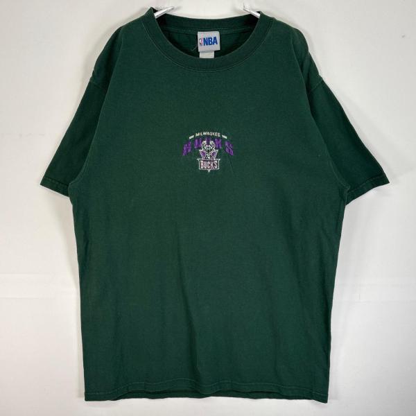 古着 NBA 半袖Tシャツ 肉厚 バックス ロゴ 刺繍 M グリーン メンズ