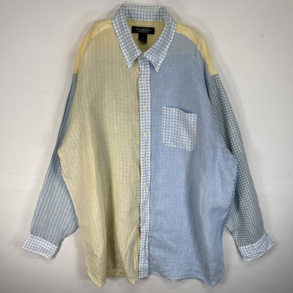 古着 ブルックスブラザーズ Brooks Brothers 長袖シャツ クレイジーパターン 胸ポケ リネン 2XL  イエロー系 マルチカラー メンズ BROOKS BROTHERS（ブルックスブラザーズ） 古着 長袖シャツ クレイジー