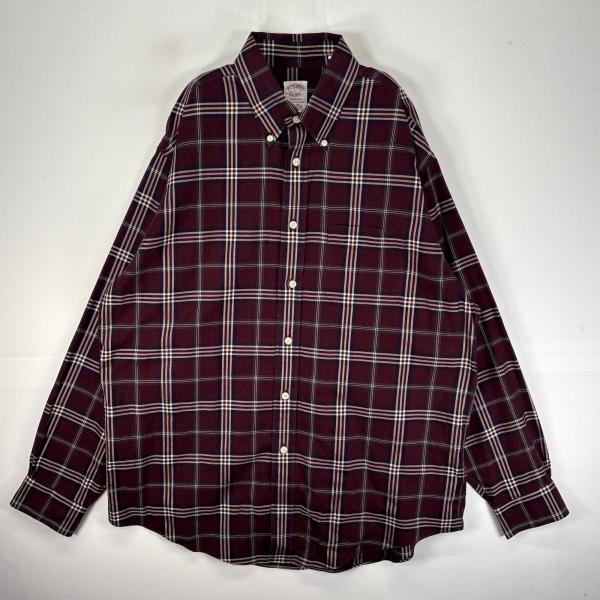 古着 ブルックスブラザーズ Brooks Brothers 長袖シャツ ボタンダウン 胸ポケット L  レッド系 チェック メンズ BROOKS BROTHERS（ブルックスブラザーズ） 古着 長袖シャツ ボタン