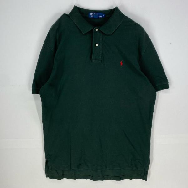 古着 ポロバイラルフローレン Polo by Ralph Lauren 鹿の子 半袖シャツ ワンポイント ロゴ刺繍 ハーフボタン L グリーン系 メンズ