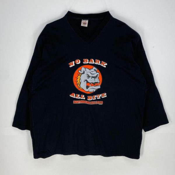 古着 フルーツオブザルーム FRUIT OF THE LOOM 長袖Tシャツ Vネック MARTINS BORG BULLDOGS ロンT XL ブラック系 メンズ