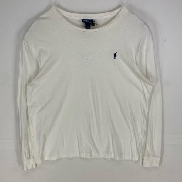 古着 ポロバイラルフローレン Polo by Ralph Lauren 長袖Tシャツ ワンポイント ロゴ刺繍 クルーネック L  ホワイト系 メンズ
