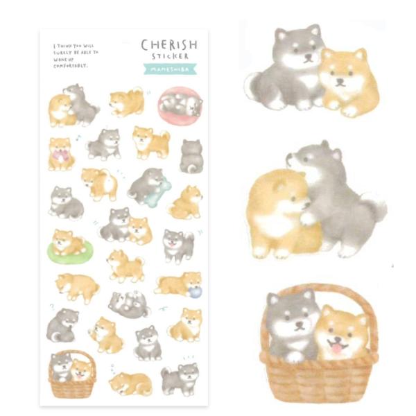 豆しば チェリッシュステッカー（マメシバ）柴犬 シール : 肉球雑貨