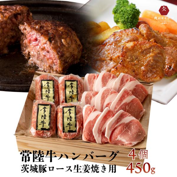 肉 誕生日 ギフト 父の日 2026 常陸牛100％ ハンバーグ 4個 豚ロース 生姜焼き450g 出産 結婚 内祝い 詰め合わせ プレゼント 食品 高級 お中元 夏ギフト