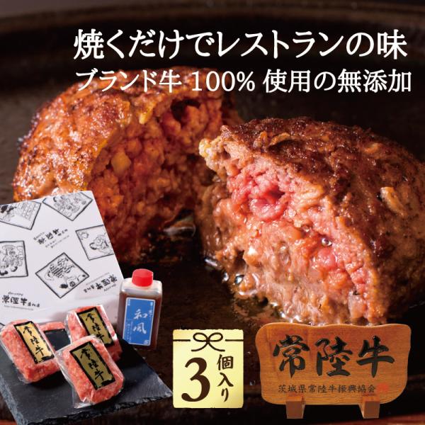 お中元 ギフト 父の日 肉 2026 誕生日 ハンバーグ 肉 お取り寄せ 冷凍 常陸牛100％ 100g 3個 手造りタレ付き プレゼント 結婚 出産 内祝い お返し 夏ギフト