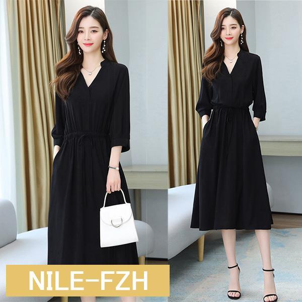 春 新品 ワンピース ドレス レディース ロング 長袖 韓国 黒 マキシ ロングワンピース ワンピース レディース 春 40代 キレイめ