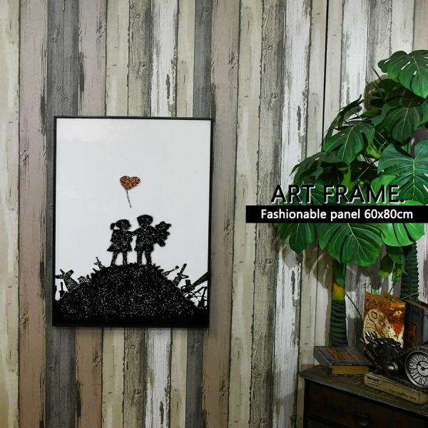 アートパネル 60×80 水晶絵 KH263 バンクシー 少年少女 壁掛けパネル ゴミ山 絵 玄関 インテリア ギフト モダン おしゃれ