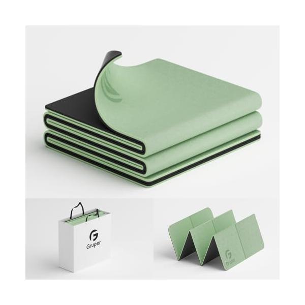 ?5秒簡単収納、省スペース&amp;持ち運びに便利な折りたたみヨガマット普通の丸めて収納するタイプと異なって、折りたたみヨガマットは持ち運びや収納にもっと便利！ヨガマット折り目ラインで様々なポーズをチェックできて便利!折り目があるのでセンタ...