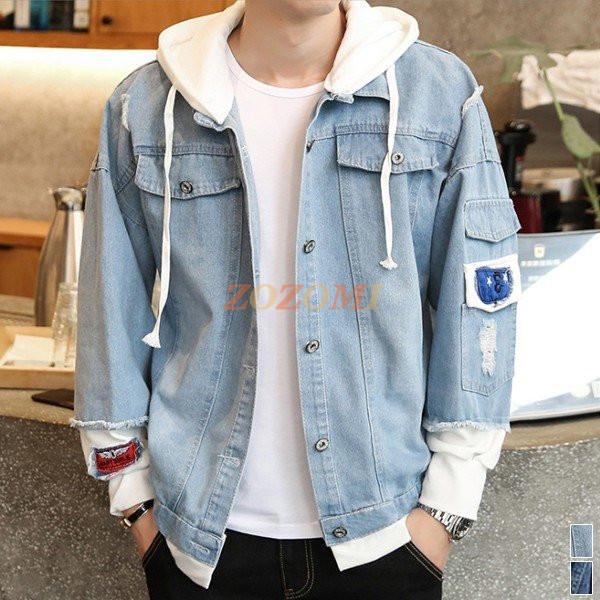 デニムジャケット メンズ Gジャン パーカー デニムシャツ 長袖 ジージャン カジュアル ショート丈 ダメージ加工 秋 重ね着風 ヴィンテージ Kingenanz14 Zozomi 通販 Yahoo ショッピング