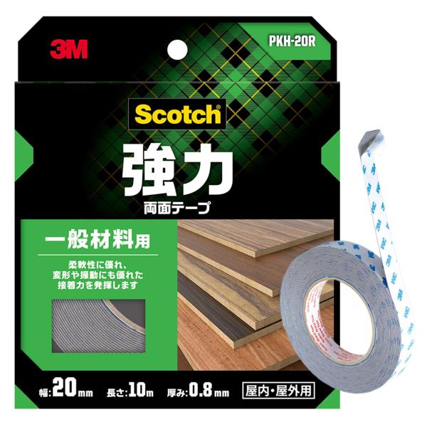 【商品概要】3M スコッチ 強力両面テープ 一般材料用 幅20mm長さ10m PKH-20R金属・木などの接着に! 低温でも優れた接着力を発揮します。使用温度範囲:-20~60℃基材:アクリルハイソフトフォーム 粘着剤:アクリル系サイズ(厚...