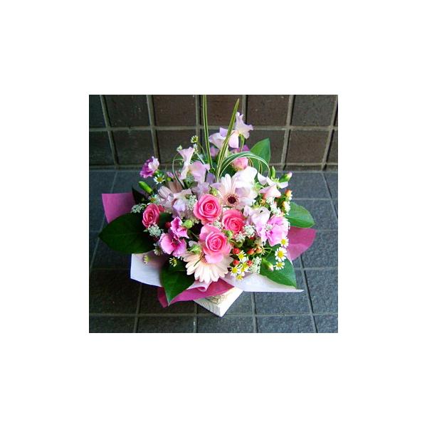 お歳暮　お祝いにも人気 花ギフト、お祝い、お歳暮などに 花ギフト特製！！おまかせアレンジフラワーです。ピンク系でオシャレな色合いです。店長おすすめお歳暮　お祝いにも人気 花ギフト、お祝い、プレゼント花器、お花は季節によって変わります。旬な季...