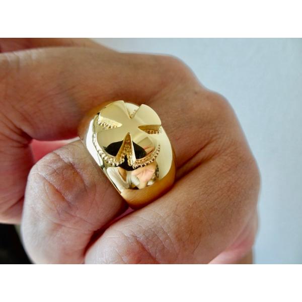 仁尾彫金『k18ゴールド、アイアンクロス甲丸リング』ハンドメイド