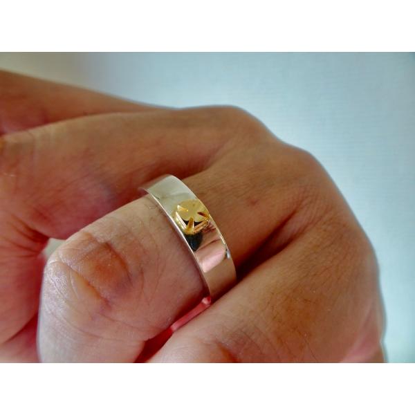 仁尾彫金『k１８アイアンクロス、平打リング、幅５mm』ハンドメイド558b