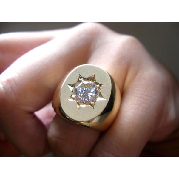 仁尾彫金『一つ星ジルコニアゴールド楕円の印台リング』ハンドメイド