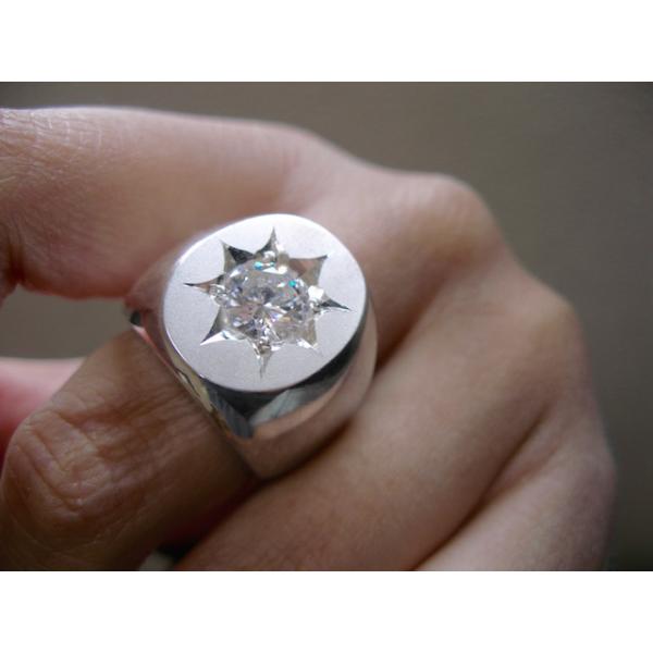 仁尾彫金『一つ星ジルコニアプラチナ楕円の印台リング』ハンドメイド