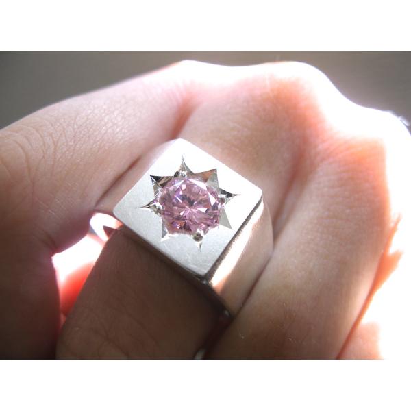 仁尾彫金『一つ星ピンクジルコニア印台リング』ハンドメイド161 : 仁尾  