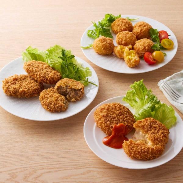 とうもろこしの自然な甘みを味わうプチコロッケ、蟹の美味しさをギュッと濃縮したクリームコロッケ、牛肉の旨みがあふれるコロッケの3種セットです。＜北海道産とうもろこしのプチクリームコロッケ＞北海道産とうもろこしのやさしい甘みを閉じ込めました。な...