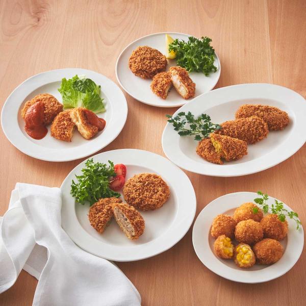 神戸コロッケの人気商品のバラエティ感あふれる詰め合わせ。電子レンジで温めるだけで、簡単に揚げたてのような美味しさを味わっていただけます。＜北海道産とうもろこしのプチクリームコロッケ＞北海道産とうもろこしを使用。やさしい甘みのつぶつぶコーンの...