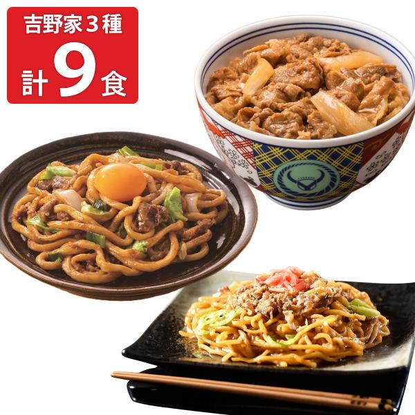 吉野家 牛丼の具 牛肉やきそば 牛すき焼うどん 詰め合わせ 3種 計9食入 丼の具 麺 レンチン