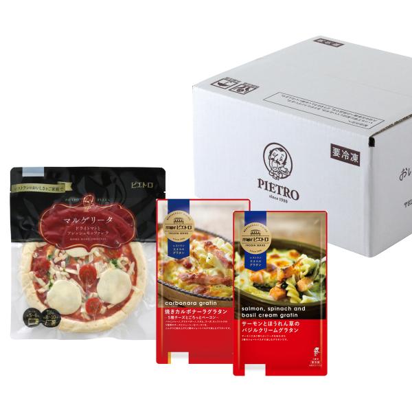「ピエトロ ピザ＆グラタン2種セット」は、ピエトロで人気のピザとグラタン2種を一緒にお楽しみいただけるセットです。ピエトロのはじまりは1980年に福岡・天神にオープンした一軒のレストラン。そのレストランのおいしさをご家庭にお届けいたします。...