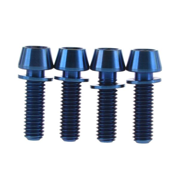 Dingtai チタン合金の自転車ブレーキブレーキテーパーキャップボルトM6x18 /20mm 4本入 (M6x20mm, 青)