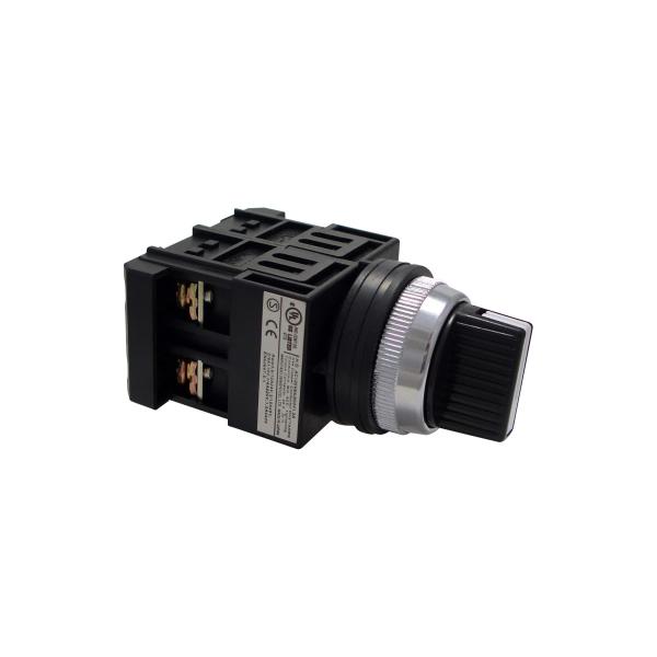 マルヤス電業 φ25セレクタSW(３ノッチ)つまみ形(黒色)手動復帰 左右a接点 (右=ON, 中央=OFF, 左=ON) A25SN311B