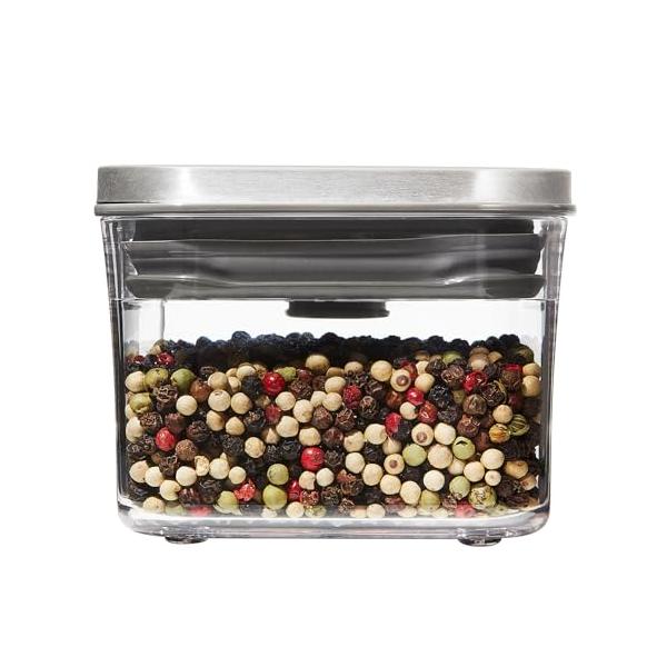 OXO オクソー 保存容器 プラスチック 密閉 0.4L ステンレス ポップコンテナ 収納 (食材 調味料 乾物 湿気防止) スモールスクエア ミニ