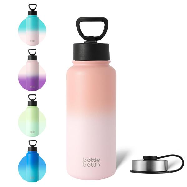 BOTTLE BOTTLE 1リットル 水筒 ステンレス ウォーターボトル 女の子 直飲み ストロー付き 保温保冷 二重構造 真空断熱 持ち運び スポ