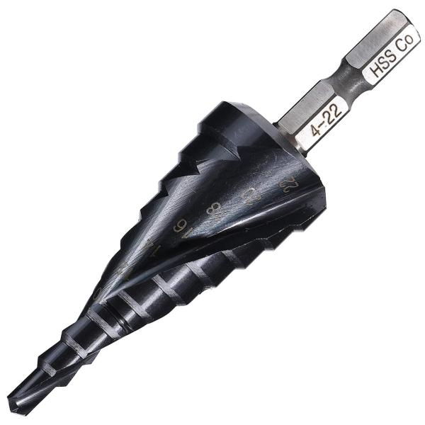無敵 ステップドリル 4-22mm/10段 6.35mm六角軸 たけのこドリル スパイラルドリル TiAlN窒化 チタンコーティング HSS-Co 超