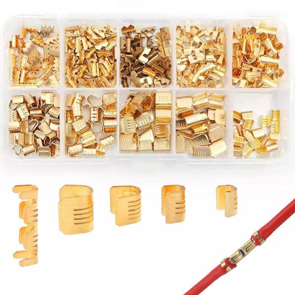 スプライス端子（5サイズ/380pcs/u型/ゴールド）端子コネクタ 圧着端子 接続端子 連鎖形端子 端子セット 真鍮 DIYケーブルラグ 自動車/バ