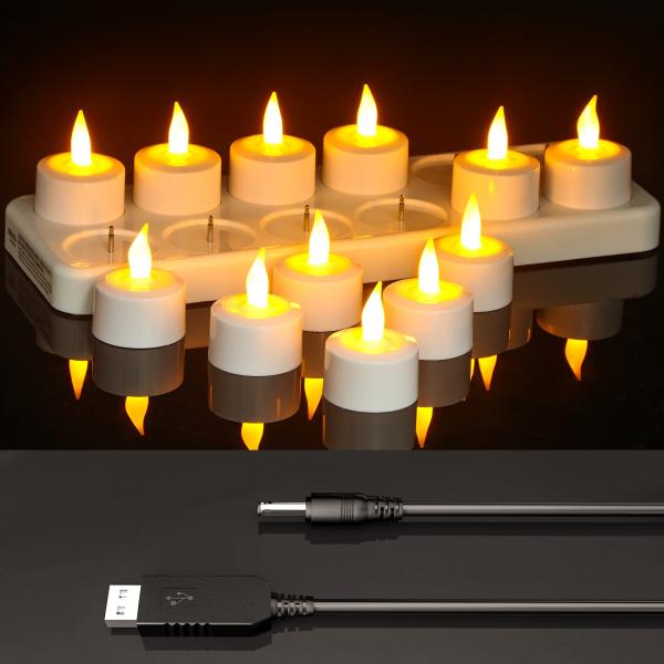 無炎充電式LEDキャンドル 充電式ledキャンドル 充電式キャンドルライト 12個セット 屋内屋外USB充電式 雰囲気が良い 飾りクリスマスツリー飾り