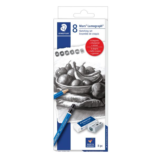 STAEDTLER Mars Lumograph グラファイト アーティスト スケッチセット 6度 (6B 4B 2B B HB、2H)、Mini M