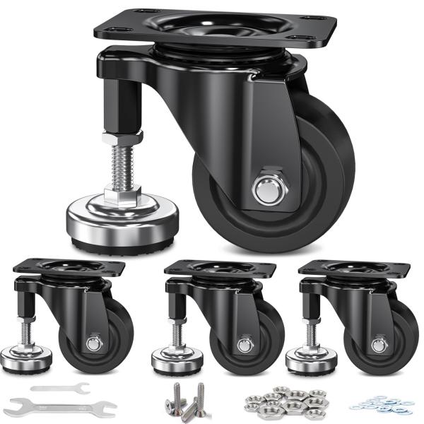 COOWOO アジャスターキャスター 車輪径3インチ（75mm）4個セット 耐荷重1000KG 取付工具付 アジャスターフット付 自在キャスター 作業