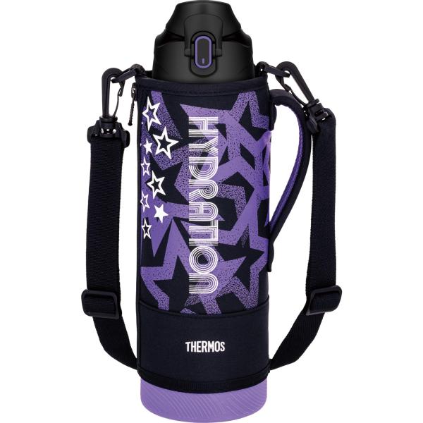 サーモス 水筒 真空断熱スポーツボトル 1.5L ブラックパープル 保冷専用 子供用 ポーチ付き 肩に優しいストラップ FJS-1500F BKPL