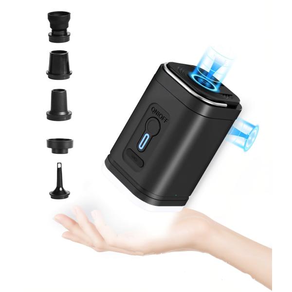 エアーポンプ 電動 空気入れ・空気抜き対応 USB充電式 超軽量 コンパクト設計 5種類ノズル付き 多用途ポンプ 浮き輪/ゴムボート/エアベッド/真空