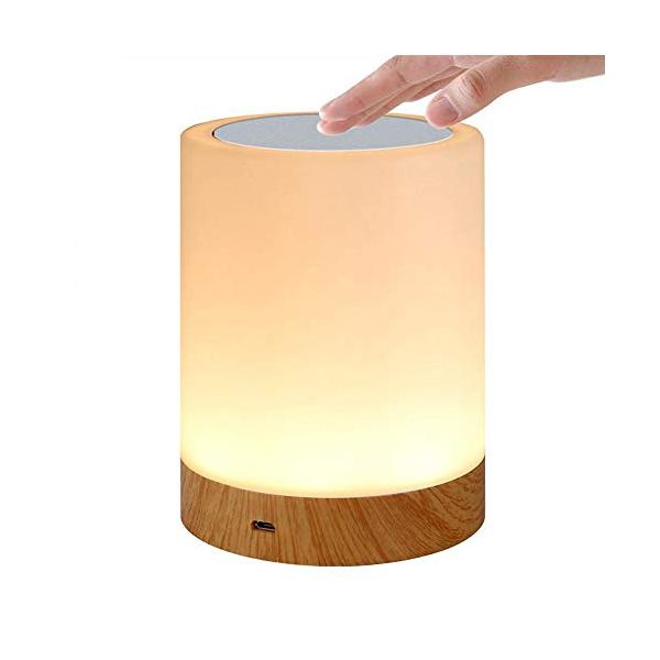 Bostar LEDナイトライト テーブルランプ usb充電 3段階調光 6色変換 タッチ式 授乳ライト ベッドサイドライト 木目調
