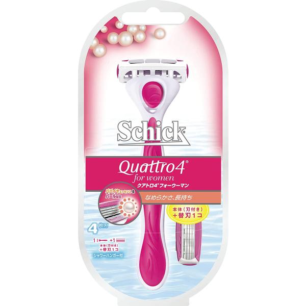 シック Schick クアトロ4フォーウーマン ホルダー (替刃2コ付) 女性用 カミソリ 替刃(1コは本体に装着済み)