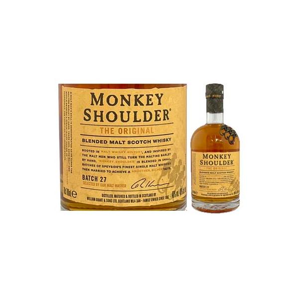 ボトルの方に可愛い３匹の猿が乗っているユニークなボトル。ウィリアム・グラント社が所有する、スペイサイドの３つの蒸留所の選ばれたモルト２７樽をブレンド。(1)グレンフィデック(シングルモルト販売量世界No.１)(2)バルヴェニー(フロアモルテ...