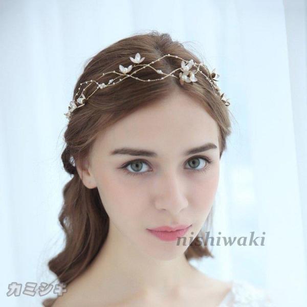 Sシルバーヘッドドレスブライダルウェディングヘアアクセサリーティアラ髪飾り結婚式 フォーマル