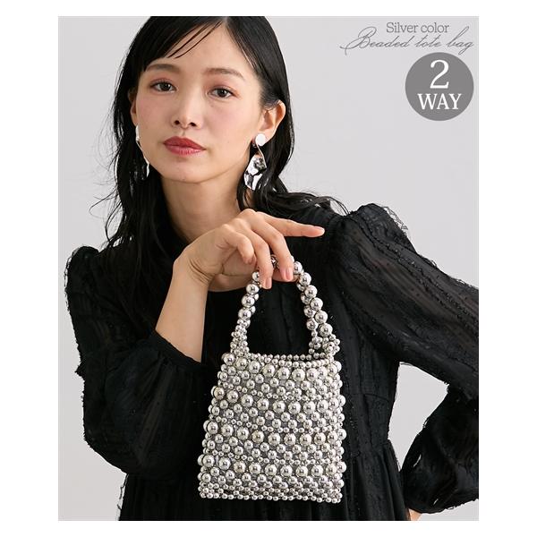 ニッセン（nissen） バッグ 2WAY レディース シルバーカラー ビーズ