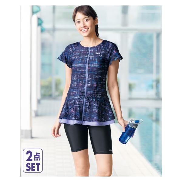 鮎様　FILA水着フリル袖付プリント柄 チュニック 2点セット スポーツウェア nissenzai_zzy4318u0615