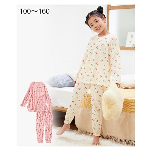 パジャマ キッズ 女の子 チェリー総柄 プリント 長袖 子供服 ジュニア服 身長100/110/120/130cm ニッセン nissen :ZZY4322D1475:ニッセン !店 通販 パジャマ ワッフルワンピースルームウェア(女の子 子供服 ジュニア服) ニッセン nissen