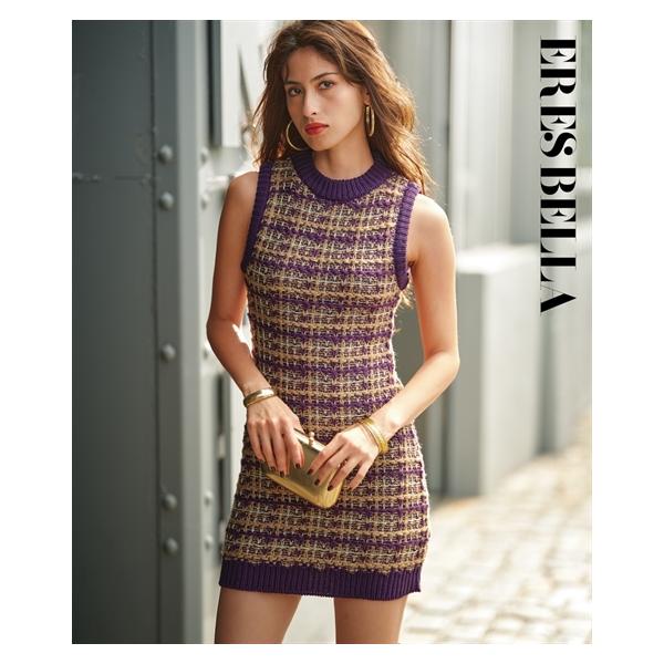 ワンピース ひざ丈 大きいサイズ レディース 格子柄 ニット タイト ERES BELLA 冬 LL/3L/4L ニッセン nissen ニッセン（nissen） ワンピース ひざ丈 大きいサイズ レディース 格子