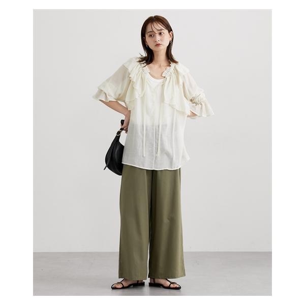 シャツ ブラウス レディース シアーワッシャーラッフル 夏 | L